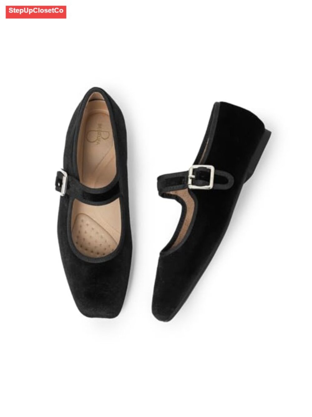 Women's Square Toe Ballet Flats Faux Leather Mary Jane Adjustable Strap Comfy